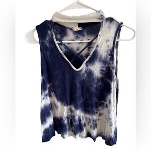 Caution To The Wind Blue & White Acid Wash Tie Dye Cross Tank Top M